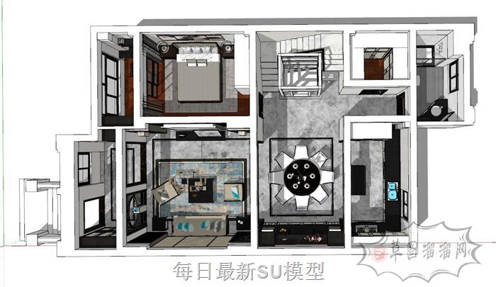新中式别墅一层SU模型