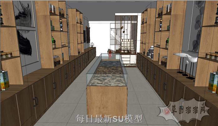 茶叶店茶叶柜茶桌椅SU模型