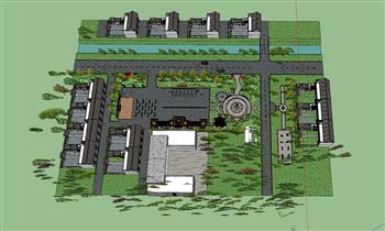 党建长廊乡村SU模型