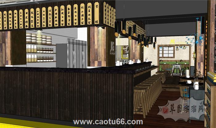 小吃店饮品店奶茶店SU模型