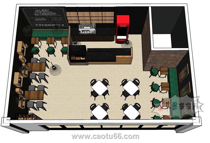 工业风咖啡馆饮品店SU模型