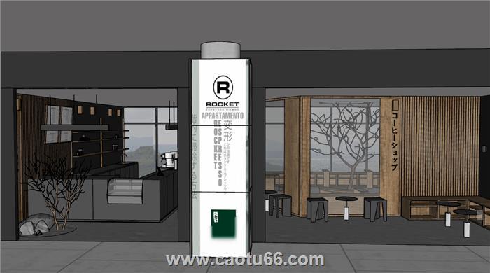 日式咖啡屋奶茶店SU模型