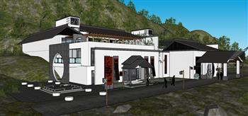中式酒店大榕树SU模型 免费sketchup模型下载