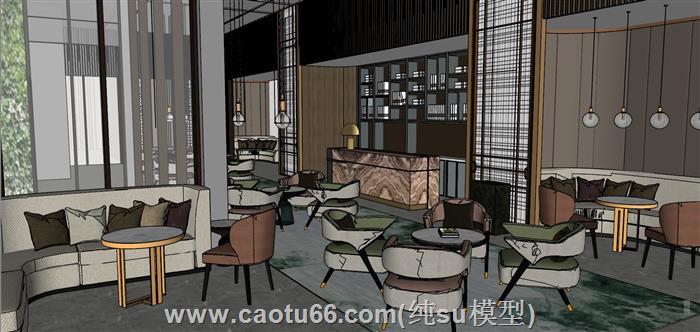 简约风格书吧书店SU模型