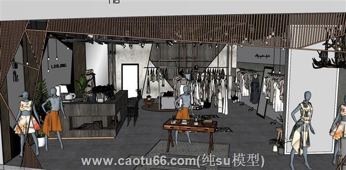 loft工业风服装店SU模型
