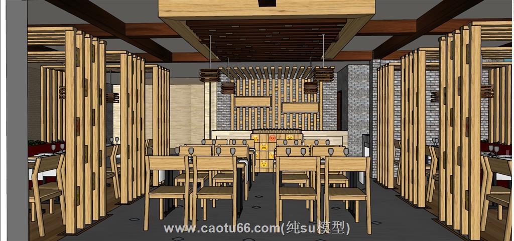 简易餐饮店餐厅SU模型