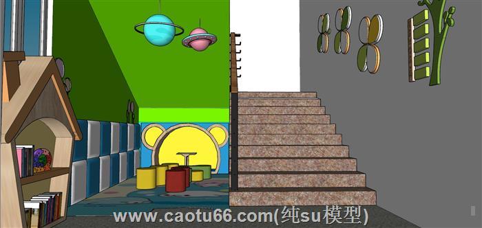 幼儿园楼梯读书角SU模型