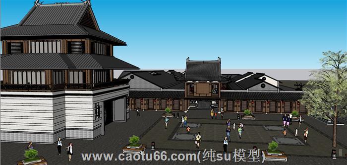 中式仿古商业街SU模型