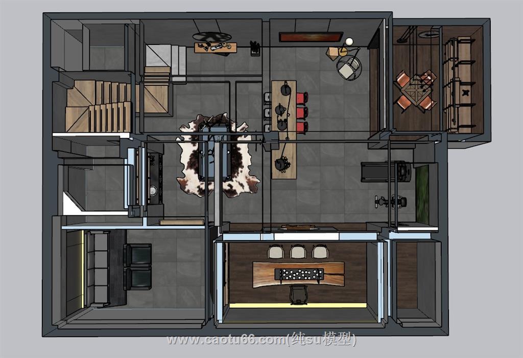 LOFT工业风地下室SU模型
