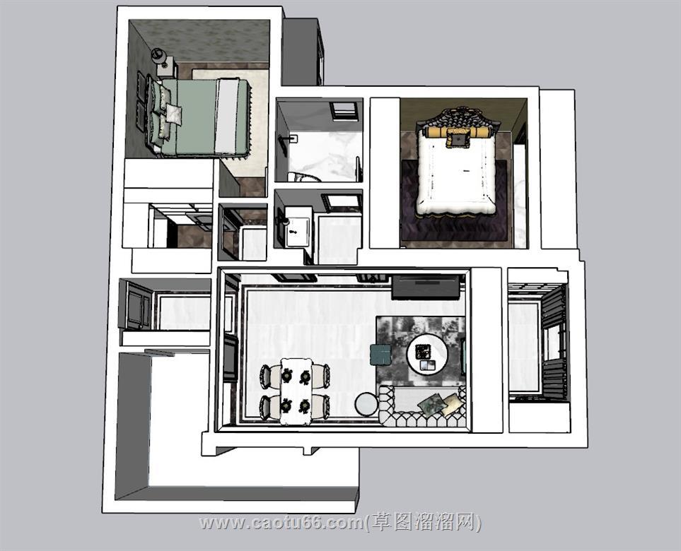 家装户型鸟瞰图SU模型