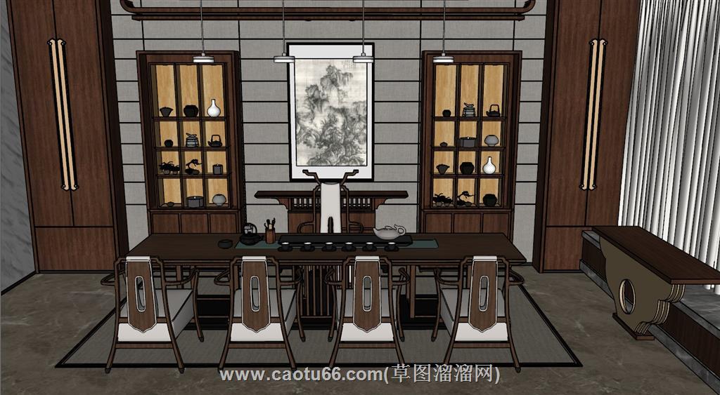 新中式茶室茶台SU模型