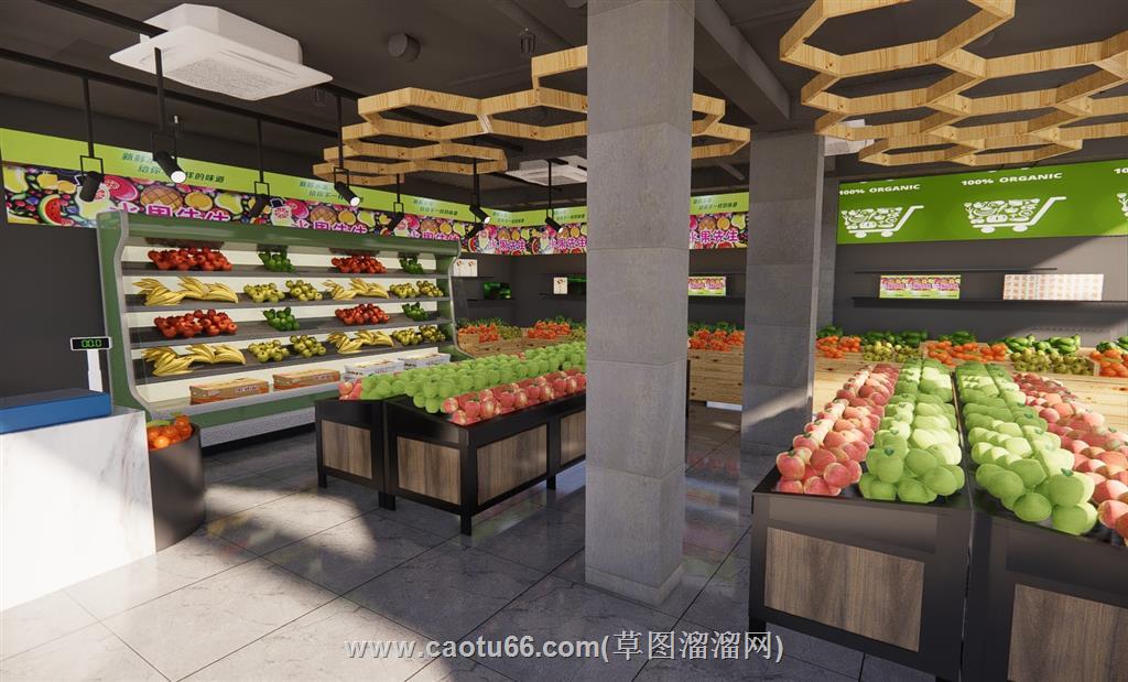 水果店水果超市蔬果架SU模型