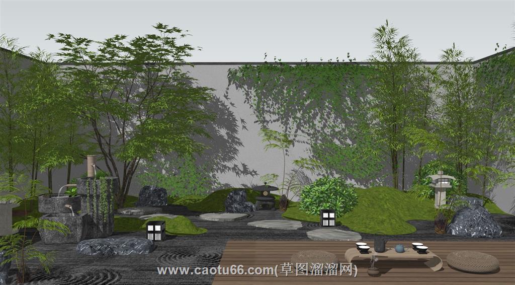 新中式禅意庭院景观SU模型