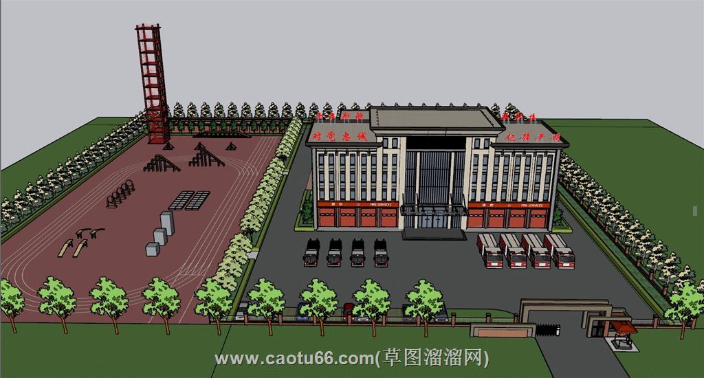 消防站消防队训练场SU模型