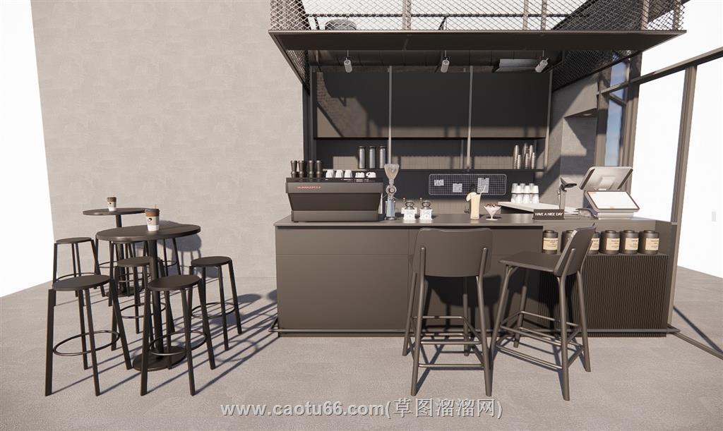 工业风奶茶店SU模型