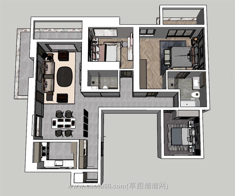 中式样板间家装SU模型