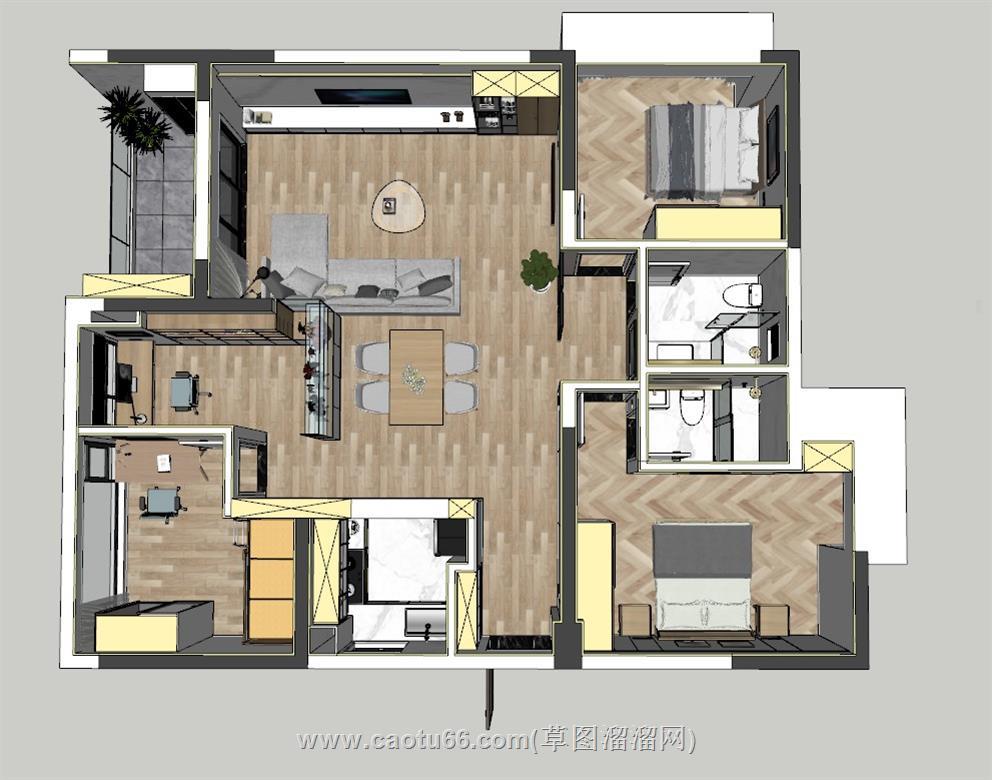 整体家装户型SU模型