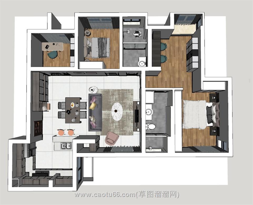 开放式家装户型SU模型