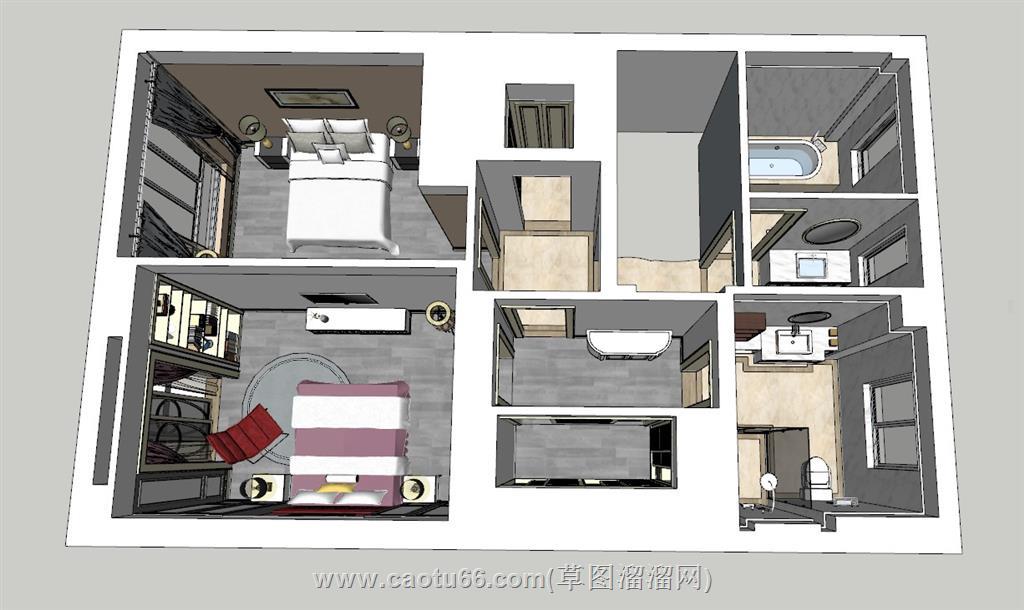 二楼家装鸟瞰图SU模型