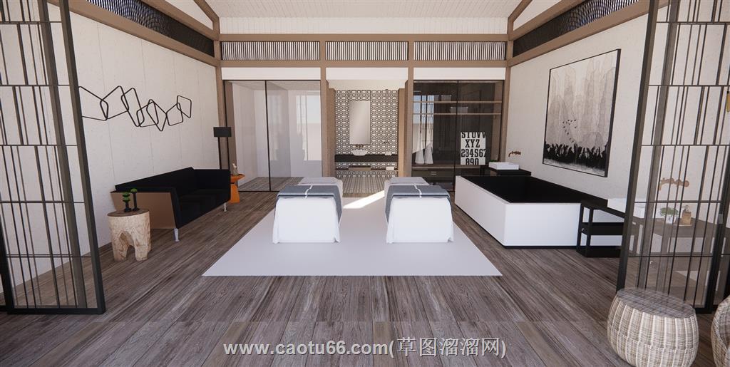 中式SPA会所SU模型