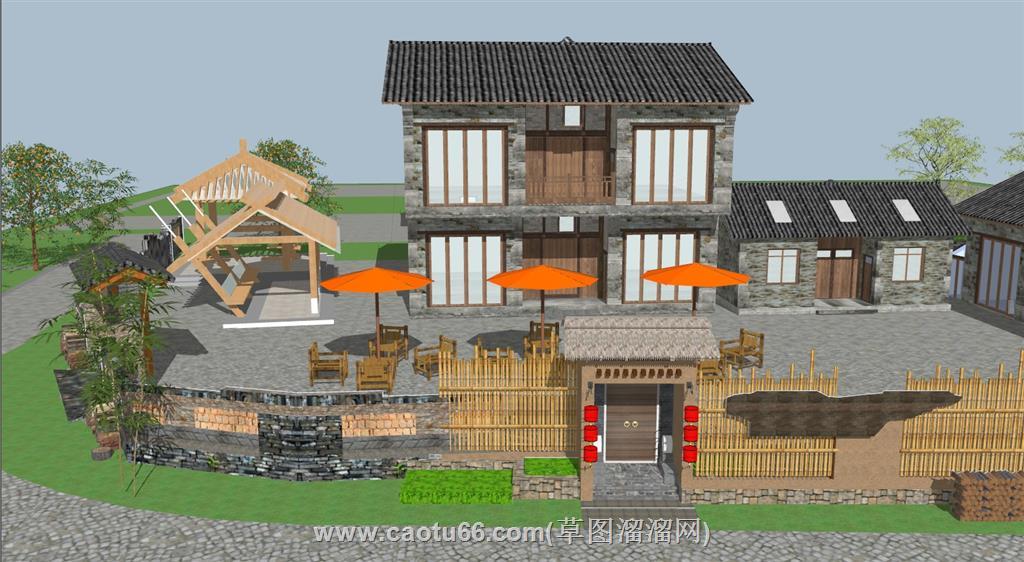 乡村民宿菜园SU模型