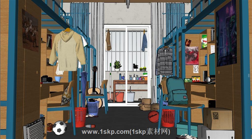 学生宿舍铁架床SU模型
