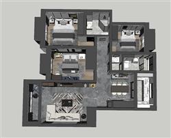 家装户型鸟瞰SU模型
