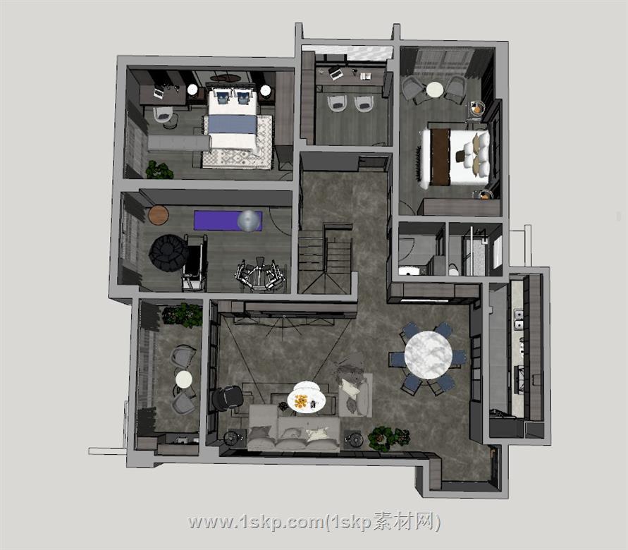 两层别墅家装SU模型