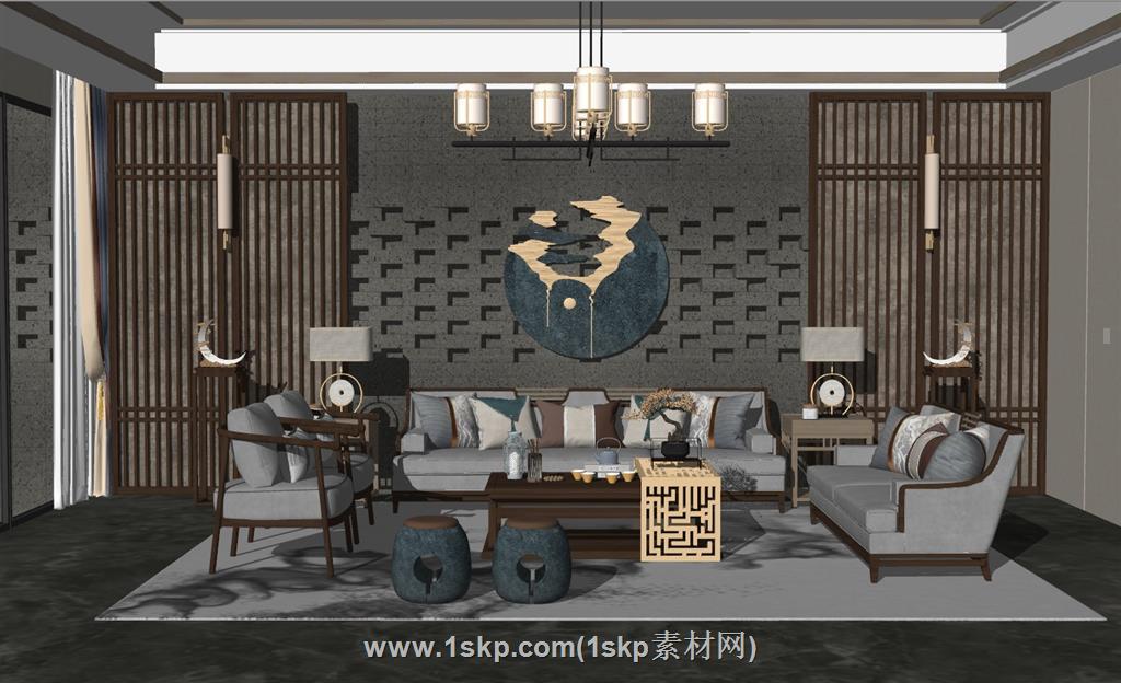 中式客厅SU模型