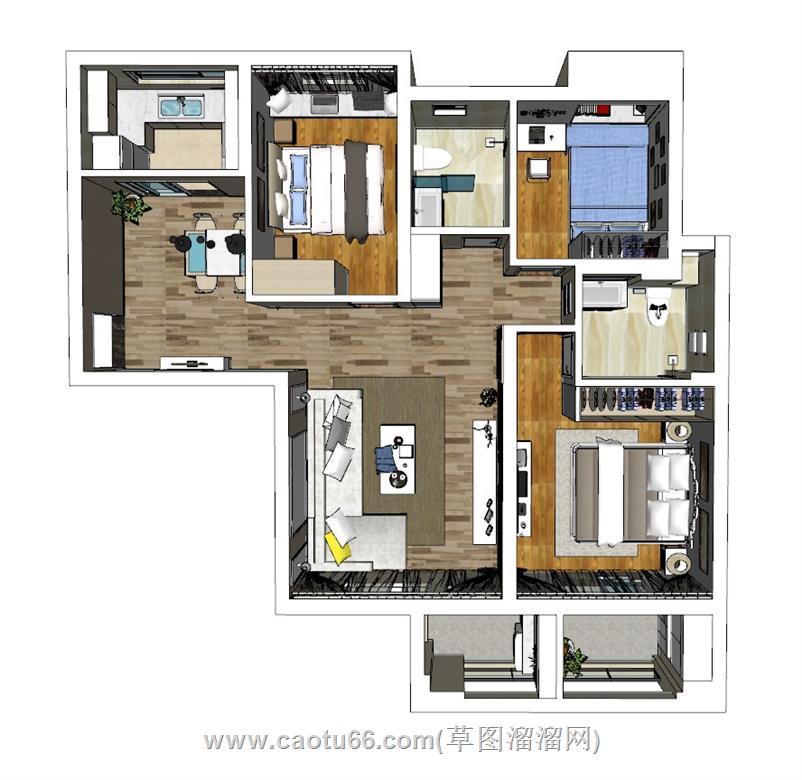 家装户型鸟瞰图SU模型