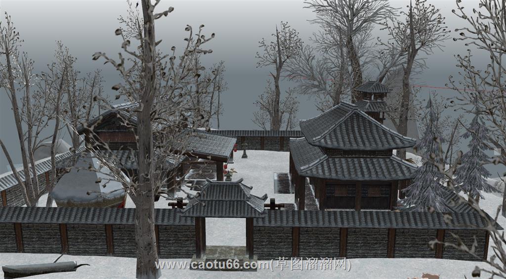 雪地古镇场景SU模型