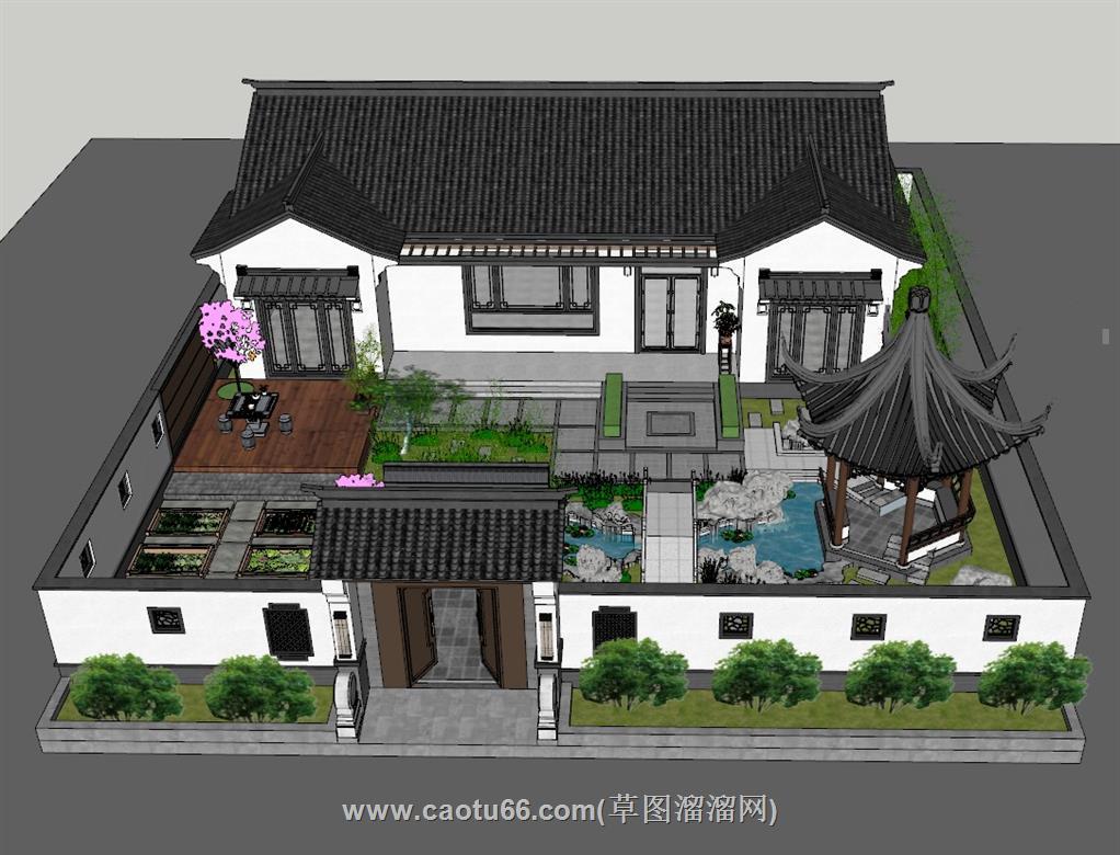 庭院合院SU模型