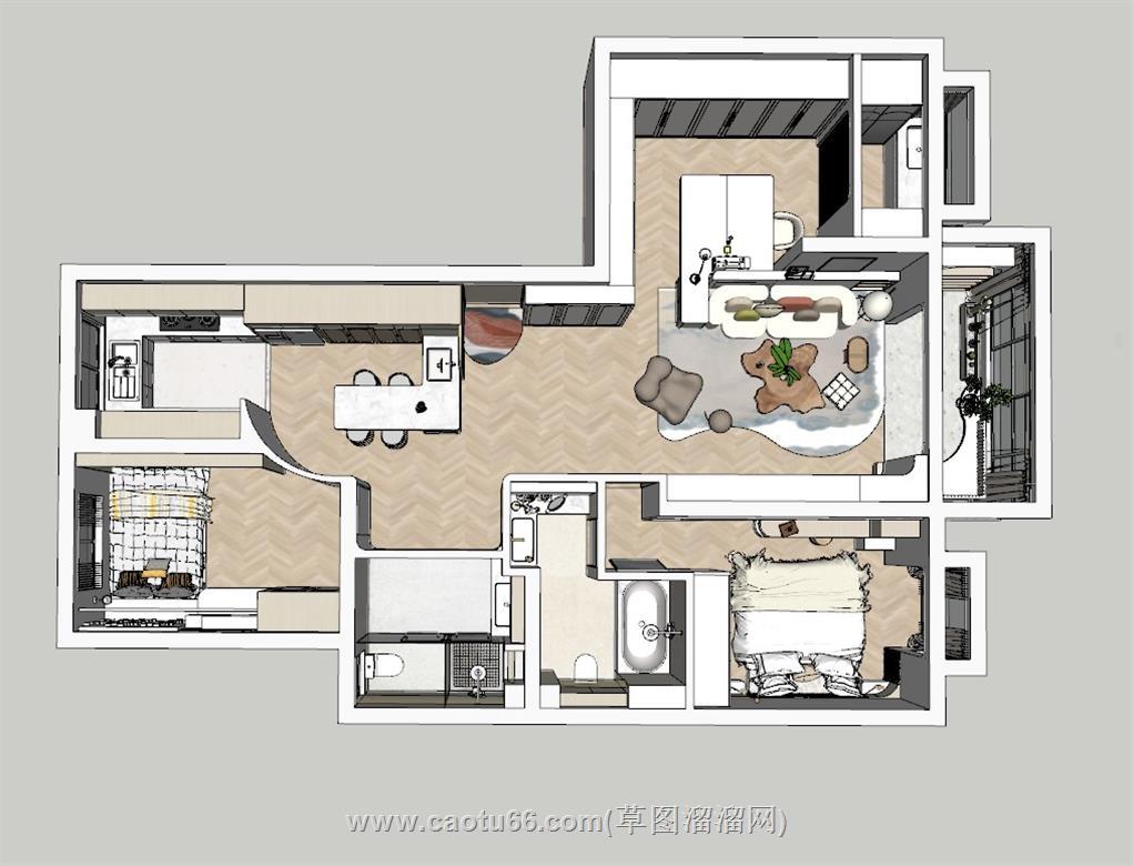 奶油家装户型SU模型