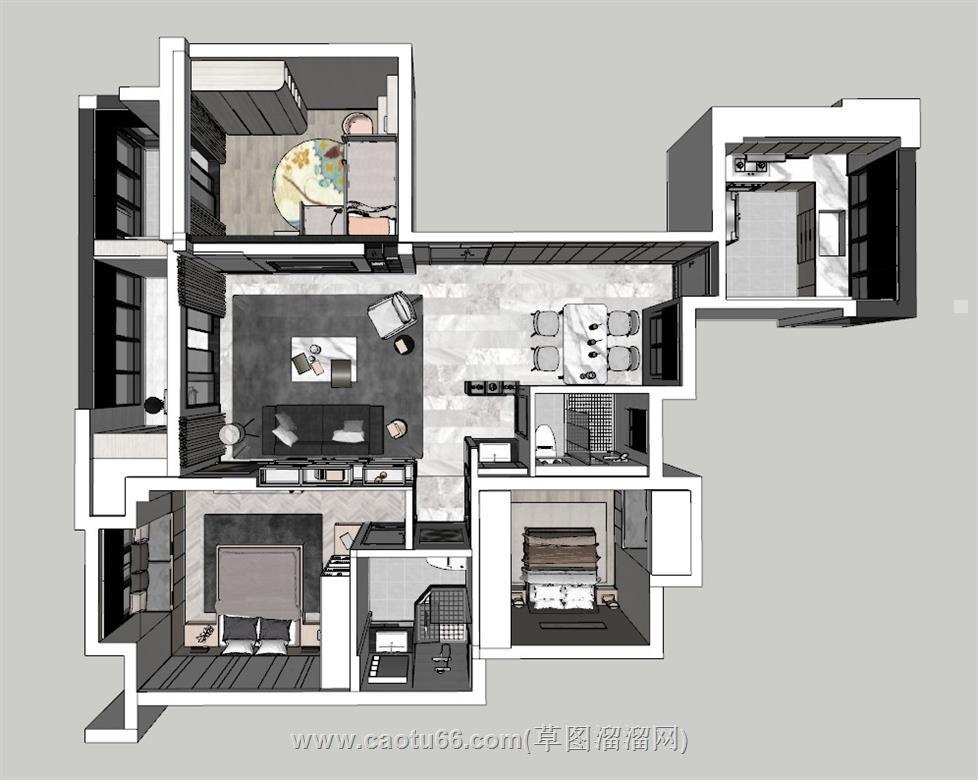 家装户型鸟瞰SU模型