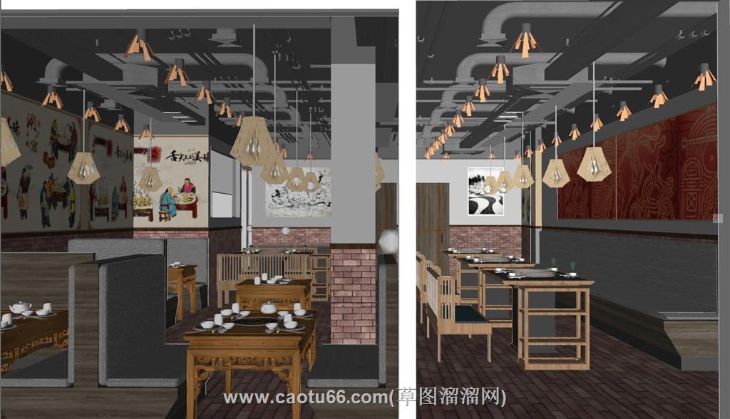 餐饮店火锅店SU模型