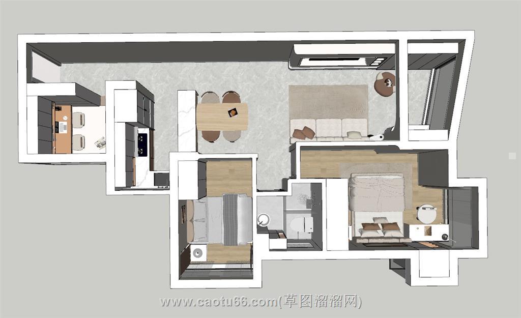 家装户型鸟瞰SU模型