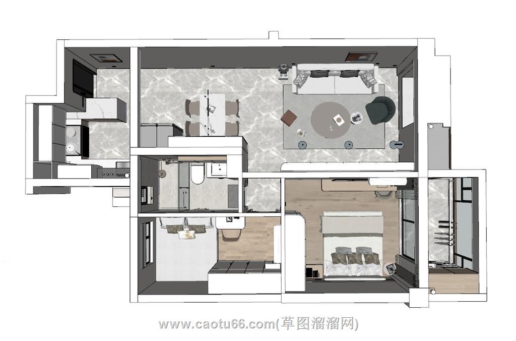 户型两房家装SU模型