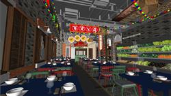 怀旧复古火锅店SU模型