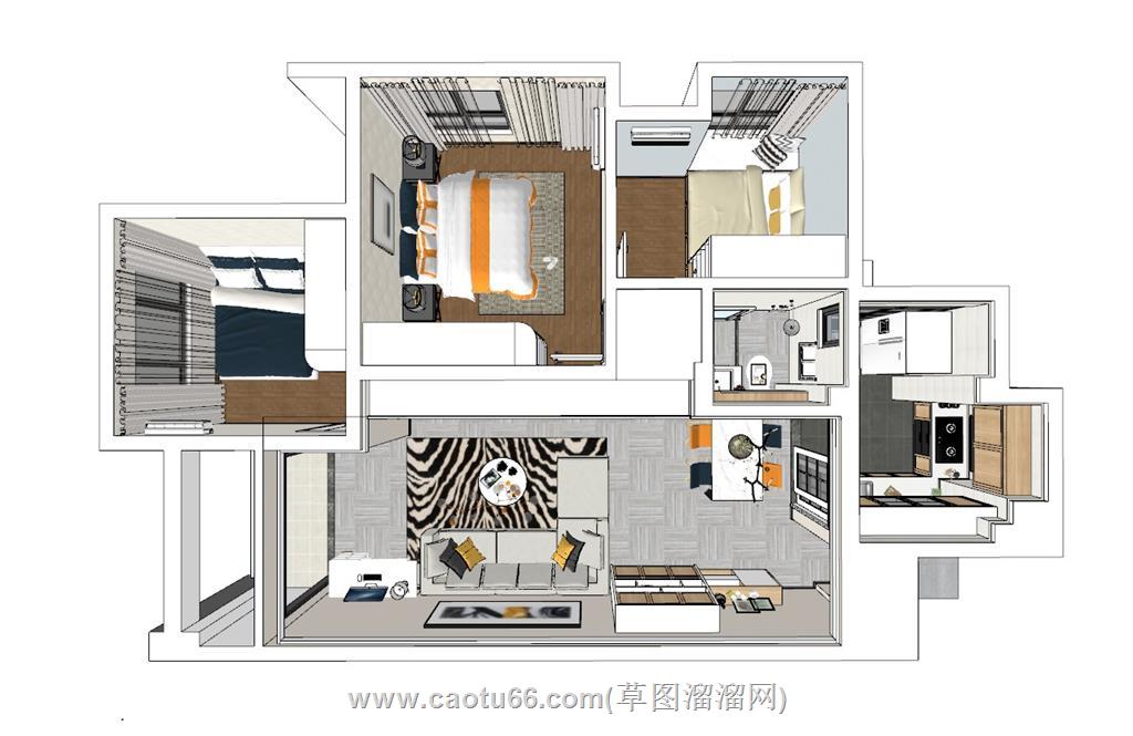 家装小户型鸟瞰SU模型