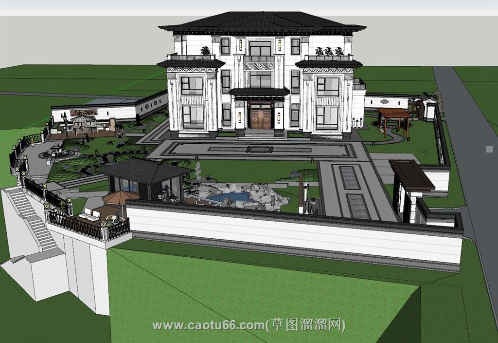 中式别墅庭院SU模型