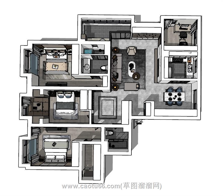 现代家装鸟瞰SU模型