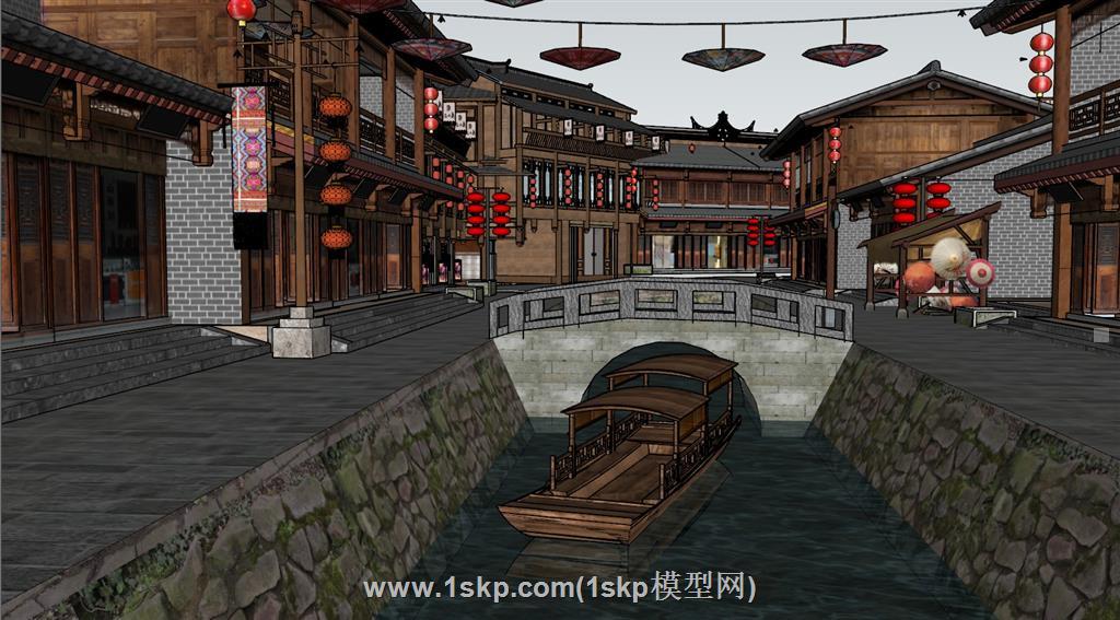 中式仿古商业街SU模型
