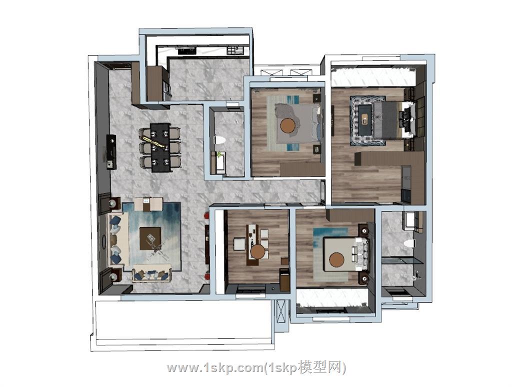 新中式鸟瞰家装SU模型