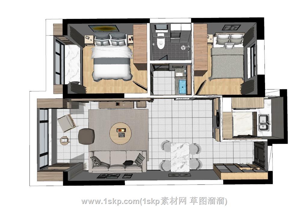 户型家装鸟瞰SU模型