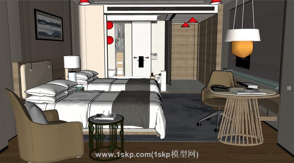 酒店双人间SU模型