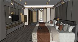 宾馆酒店双人间SU模型 免费sketchup模型下载
