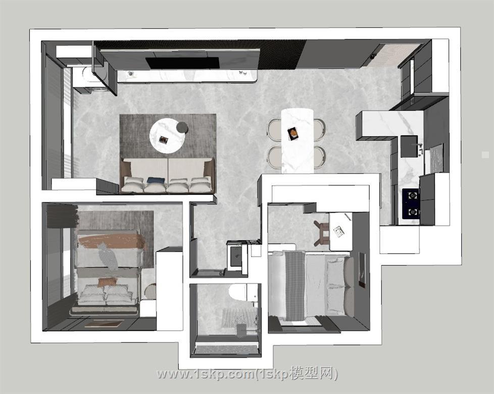 现代风格家装鸟瞰SU模型