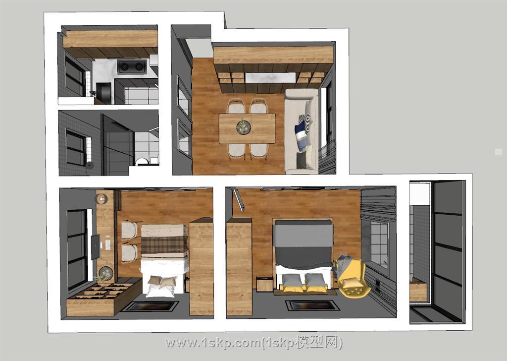 小户型家装鸟瞰SU模型