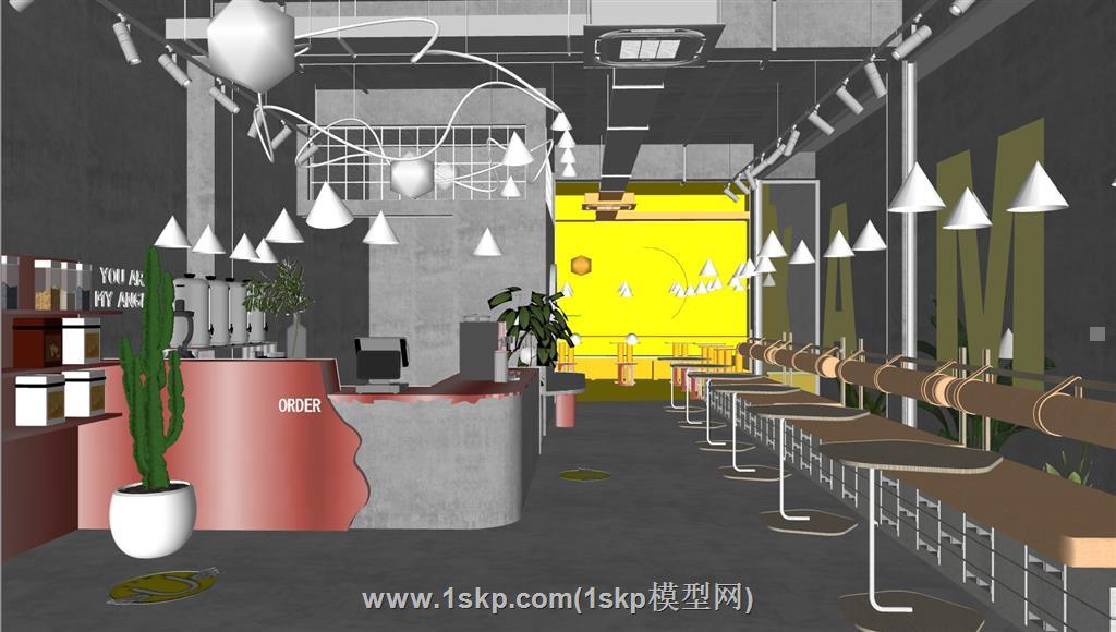 咖啡店餐饮店奶茶店SU模型