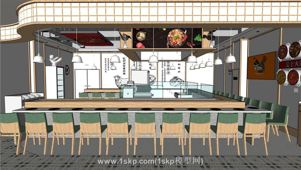 火锅店餐饮店SU模型
